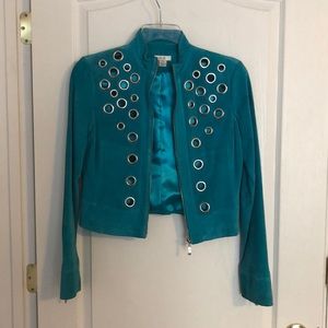 Teal leather suade jacket. Size 6